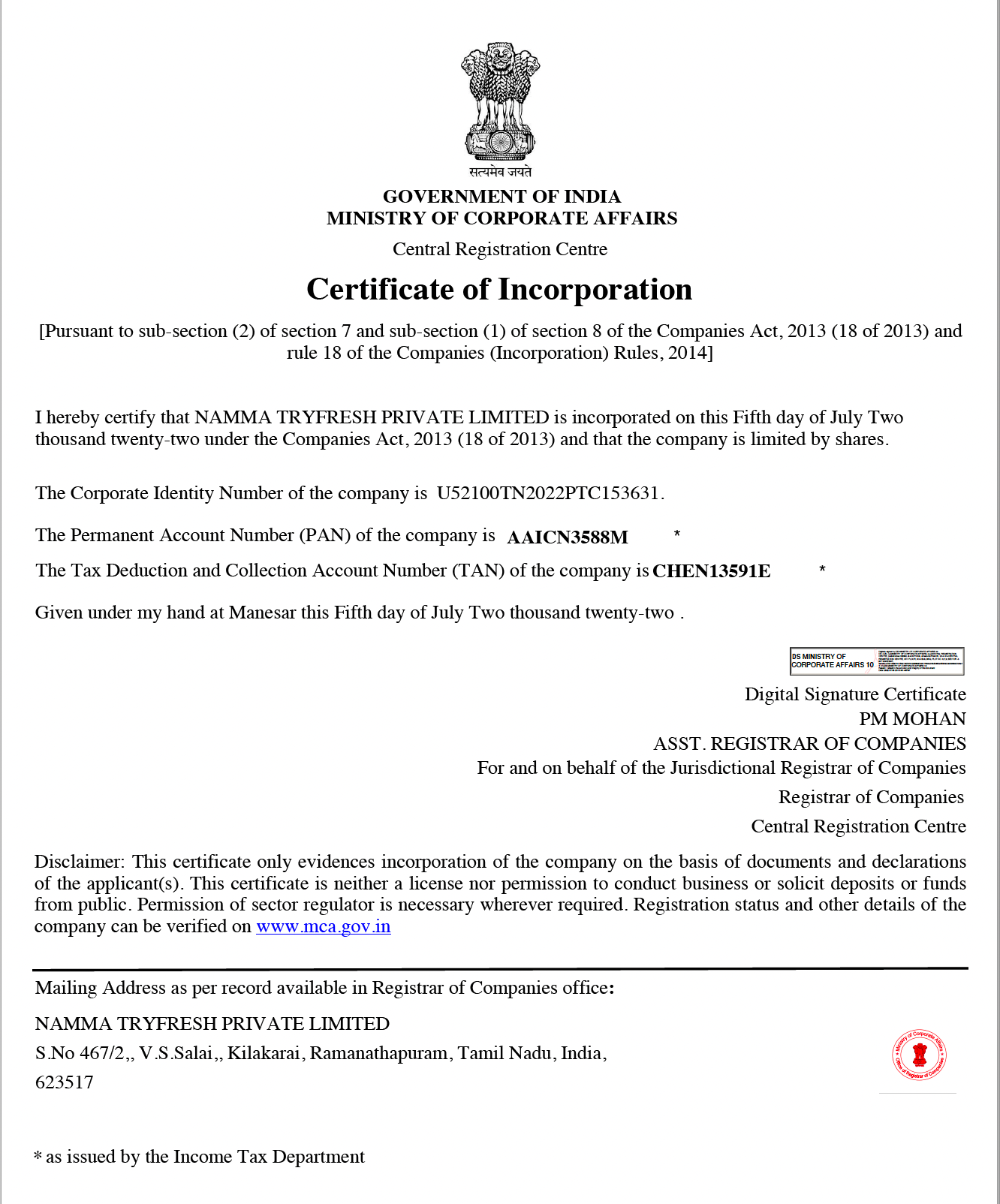 Certificate of Incorporation
