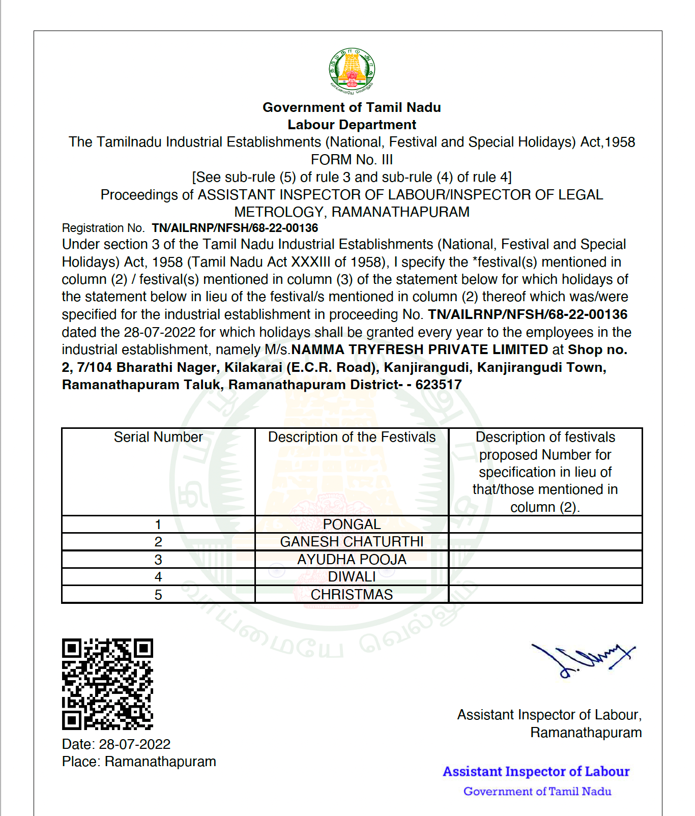 Shop Establishment Certificate